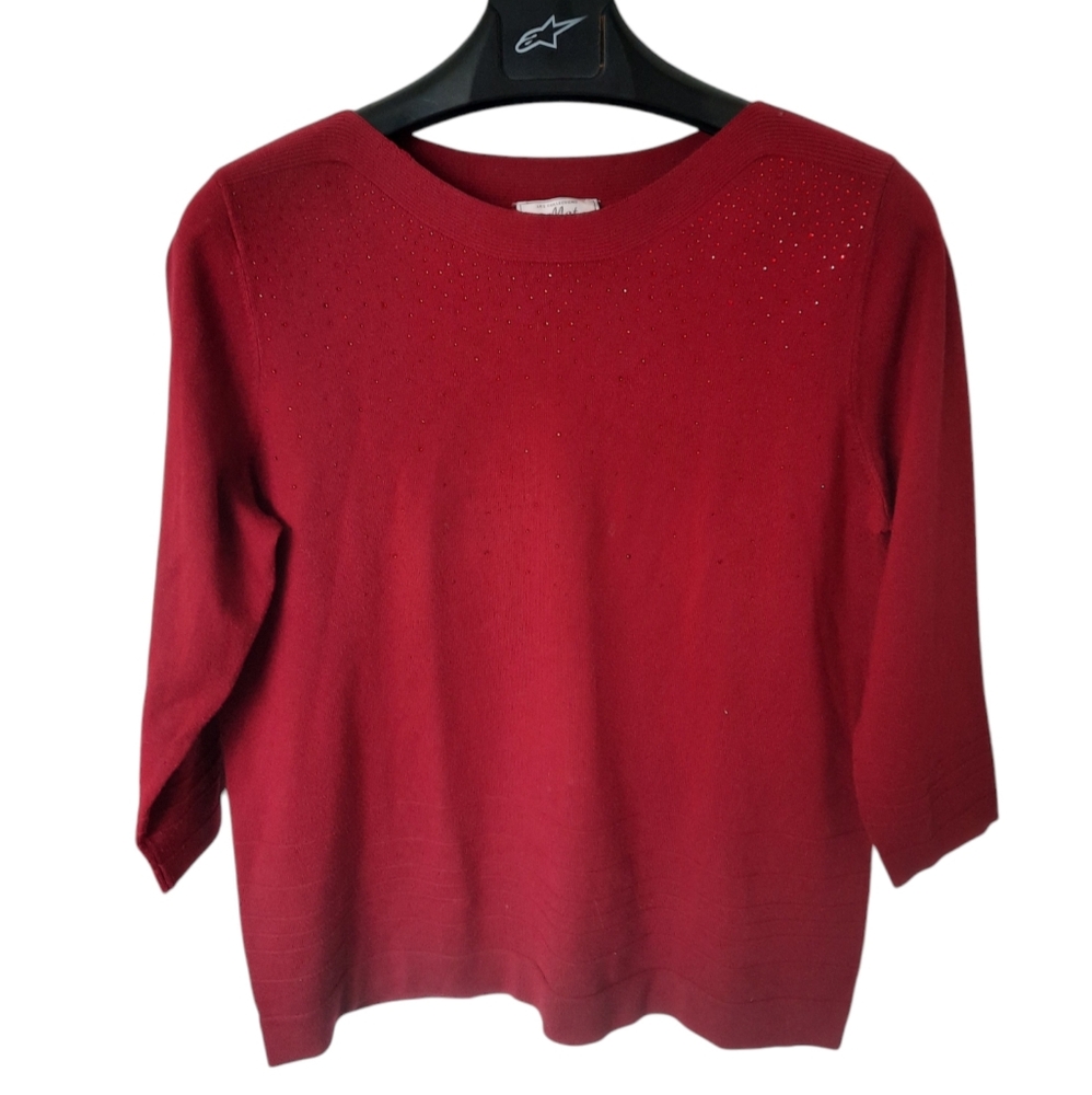 Les collections Mat‎ M long sleeves rhinestones red shirt